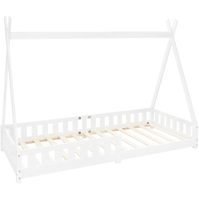 foto del prodotto ml-design letto a terra per bambini design tipi 90 x 200 cm bianco, struttura in legno di pino massiccio, con sponde protezione anticaduta, lettino