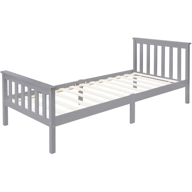 foto del prodotto ml design letto in legno di pino massiccio 90 x 200 cm grigio chiaro con giroletto telaio rete a doghe testiera e pediera lettino singolo per bambini