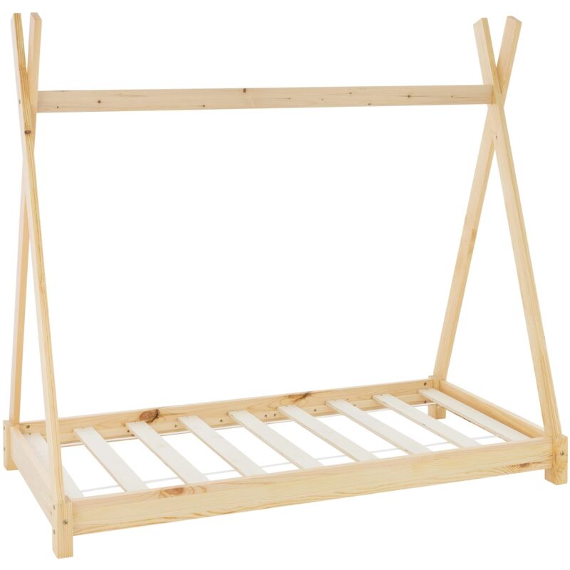 foto del prodotto ml-design letto montessori tipi per bambini 80 x 160 cm naturale, in legno di pino massiccio, con rete a doghe, lettino basso a forma di tenda