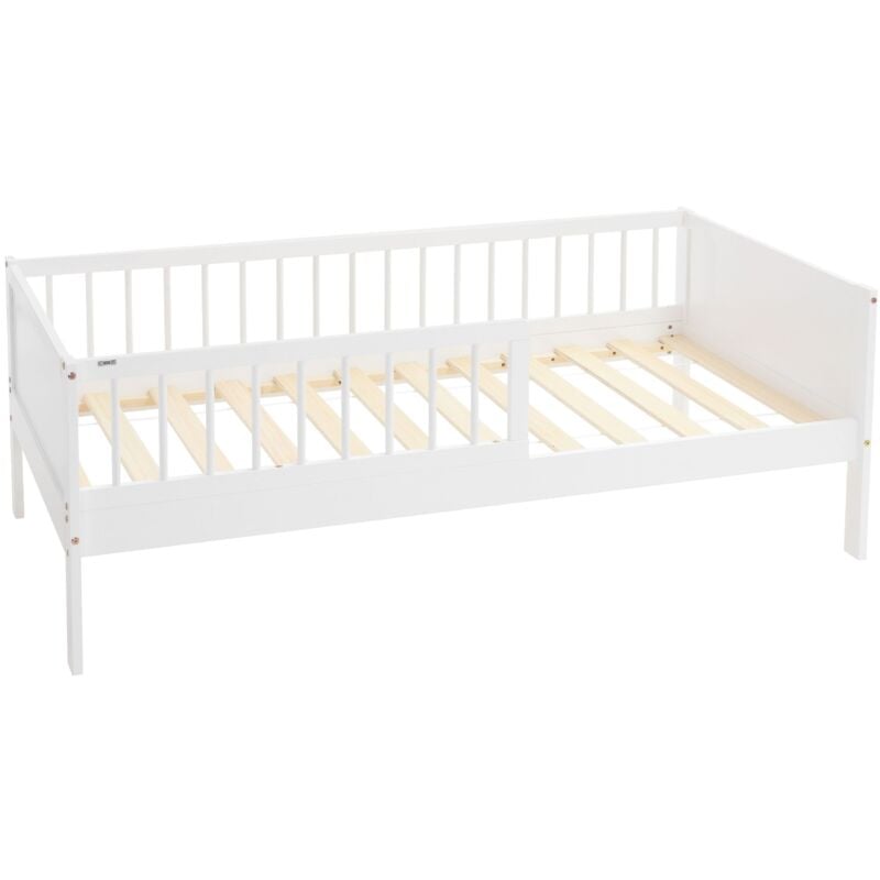foto del prodotto ml design letto per bambini e bambine 80x160 cm bianco lettino singolo in legno massiccio con rete a doghe e protezione anticaduta letto per giovani