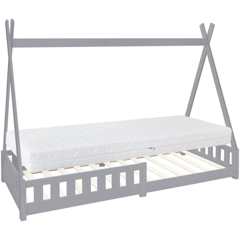foto del prodotto ml design letto per bambini tipi 90x200 cm grigio con materasso 16 cm schiuma fredda protezione anticaduta legno di pino massiccio lettino forma di
