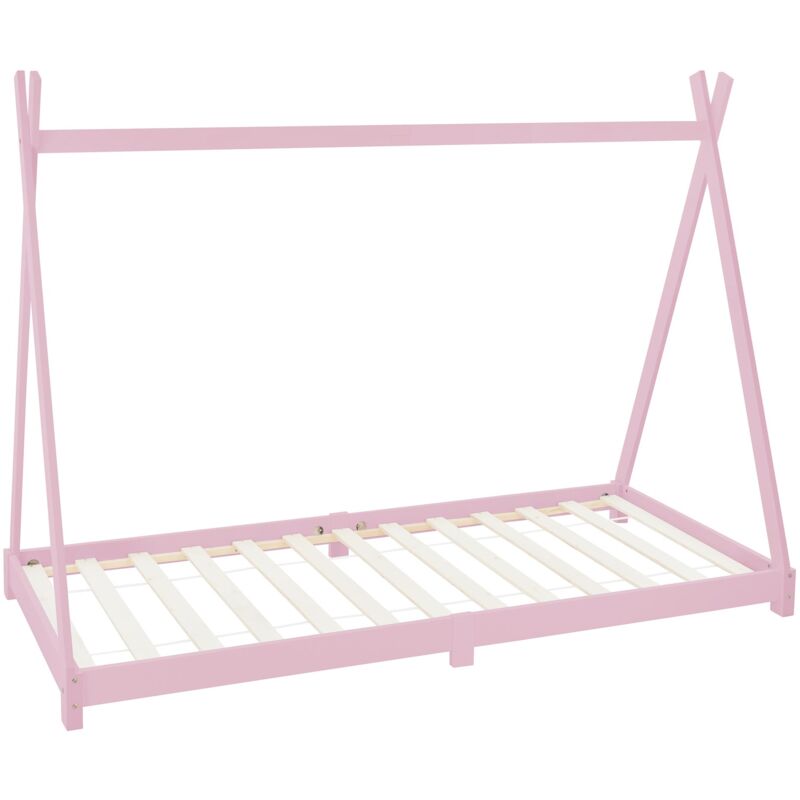 foto del prodotto ml design letto singolo per bambini e bambine 90 x 200 cm in legno di pino massiccio rosa design tepee con rete telaio a doghe lettino basso a