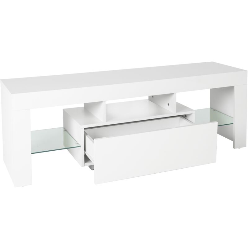 foto del prodotto ml design ml design mobile per tv con illuminazione led diversi colori 130 x 49 x 45 cm in truciolare bianco con ripiano in vetro mobili multimedia