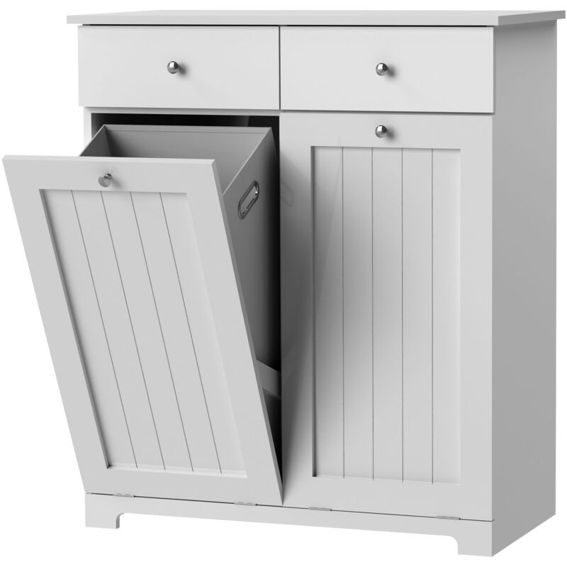 foto del prodotto ml design mobile per biancheria con 2 cestini pieghevoli 75 x 37 x 90 cm armadio per lavanderia in legno mdf bianco con 2 cassetti organizzazione