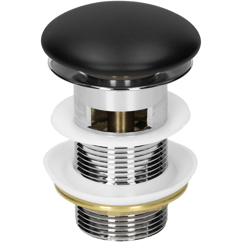 foto del prodotto ml design piletta set di scarico lavabo con troppopieno universale lavandino tappo in ceramica nero opaco e acciaio inossidabile 1 1 4 di pollice