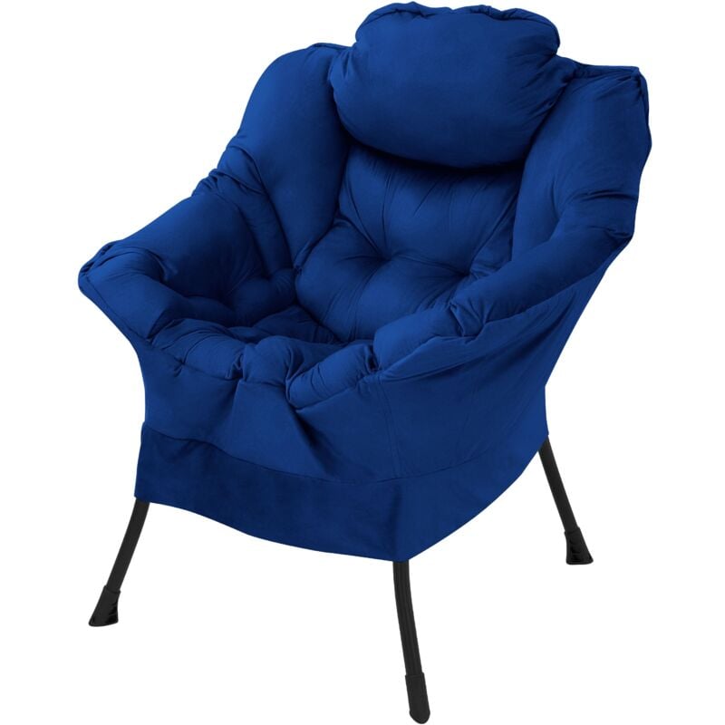 foto del prodotto ml-design - poltrona lounge blu scuro in poliestere con imbottitura cotone pp, braccioli, tasca laterale, seduta ergonomica e cuscino per testa