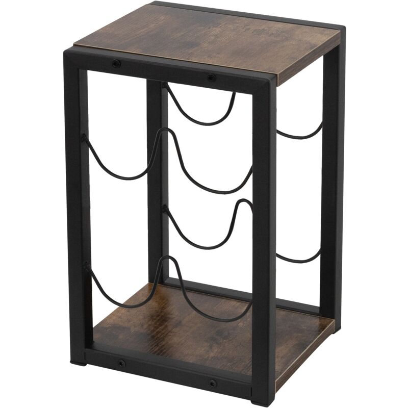 foto del prodotto ml design portabottiglie per 4 bottiglie di vino 24 x 21 x 37,5 cm cantinetta rustica in legno e metallo scaffale elegante per il bar supporto per