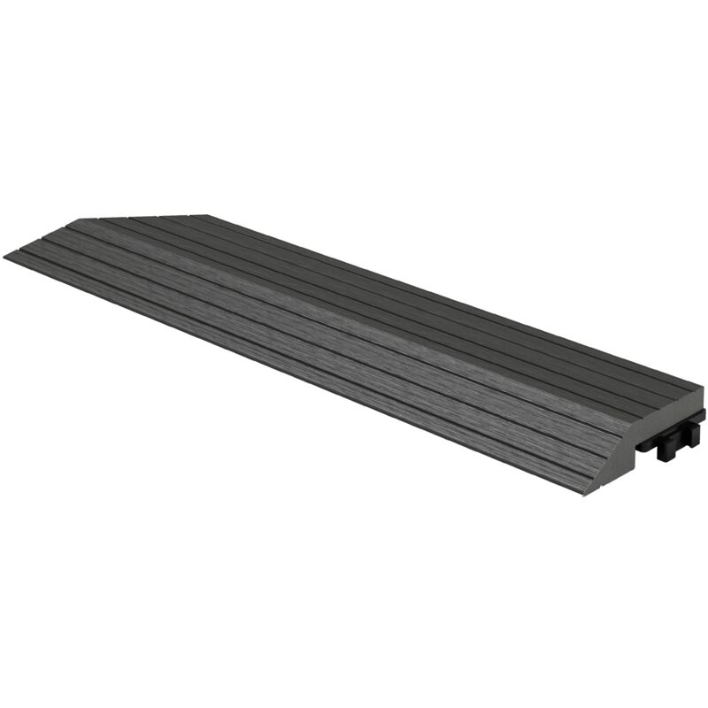 foto del prodotto ml design profilo angolare sinistro wpc 38x2x7,5 cm antracite finitura per pavimenti da esterno effetto legno antiscivolo con drenaggio