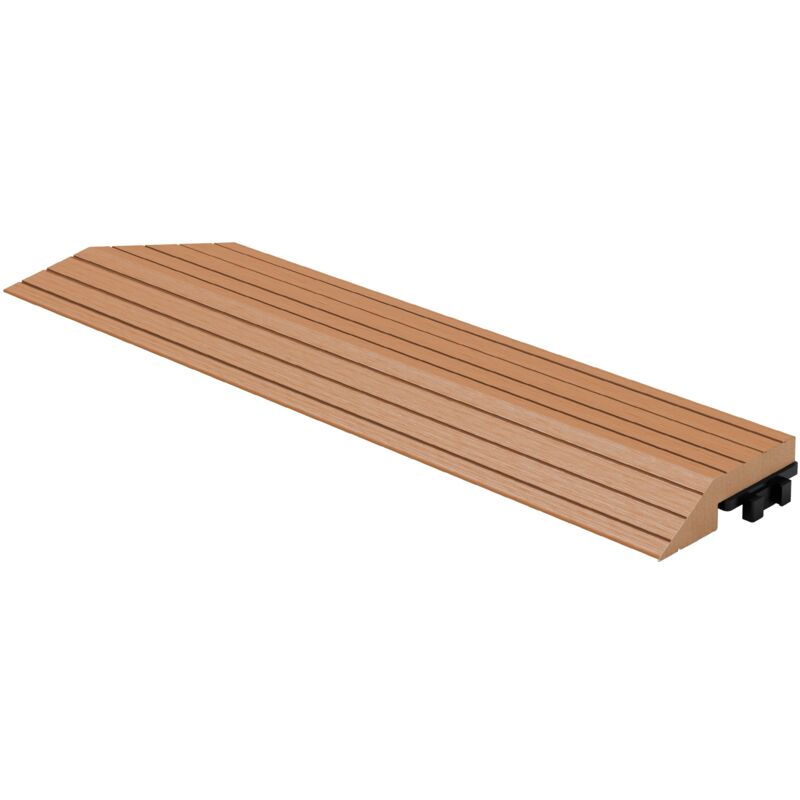 foto del prodotto ml design profilo angolare sinistro wpc 38x2x7,5 cm marrone chiaro finitura per pavimenti da esterno effetto legno antiscivolo con drenaggio