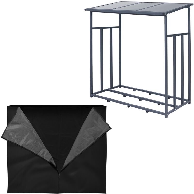 foto del prodotto ml design scaffalatura per legna da ardere in acciaio antracite xl 143 x 70 x 145 cm 1,2 m con copertura di protezione supporto legnaia con