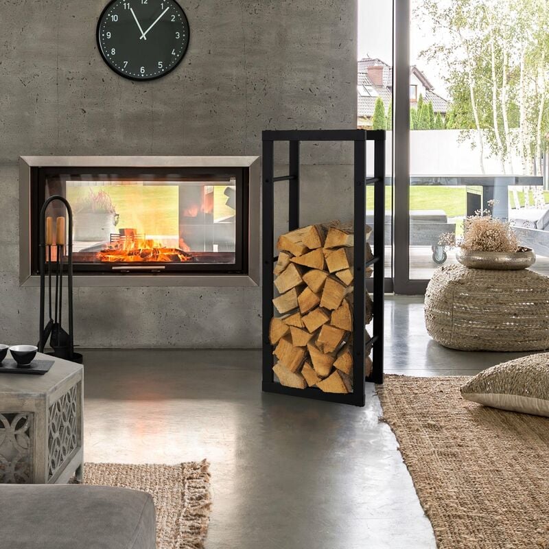 foto del prodotto ml design scaffale per legna da ardere 40 x 100 x 25 cm supporto rettangolare in acciaio verniciato grigio legnaia portalegna da interno esterno per