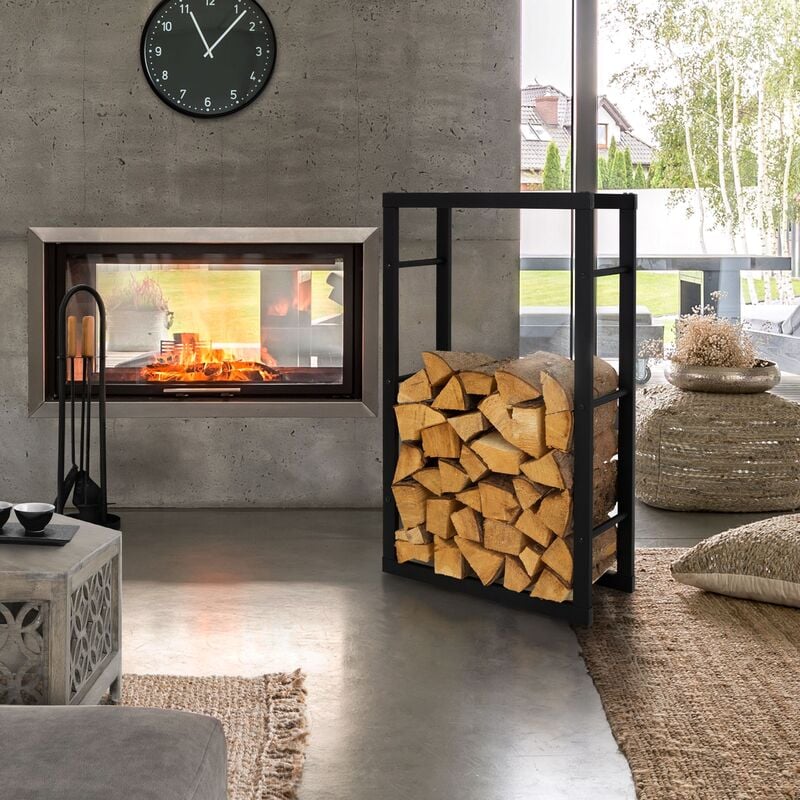 foto del prodotto ml design scaffale per legna da ardere 60 x 100 x 25 cm supporto rettangolare in acciaio verniciato nero legnaia portalegna da interno esterno per
