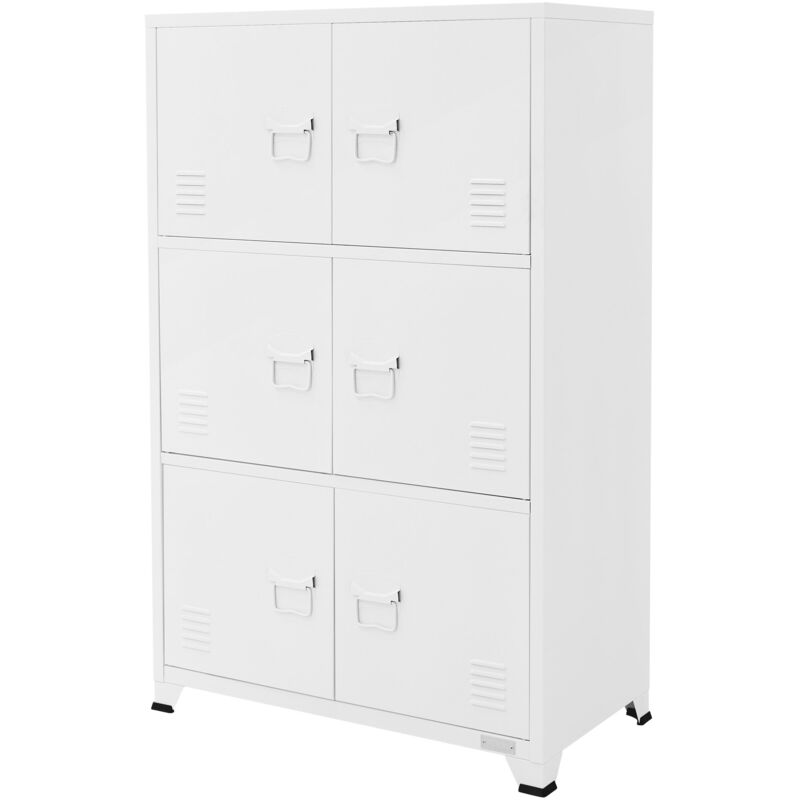 foto del prodotto ml design schedario da ufficio 75x40x120,5 cm bianco in acciaio mobile a 4 gambe armadietto in metallo 6 ante 3 scomparti interni armadio industriale