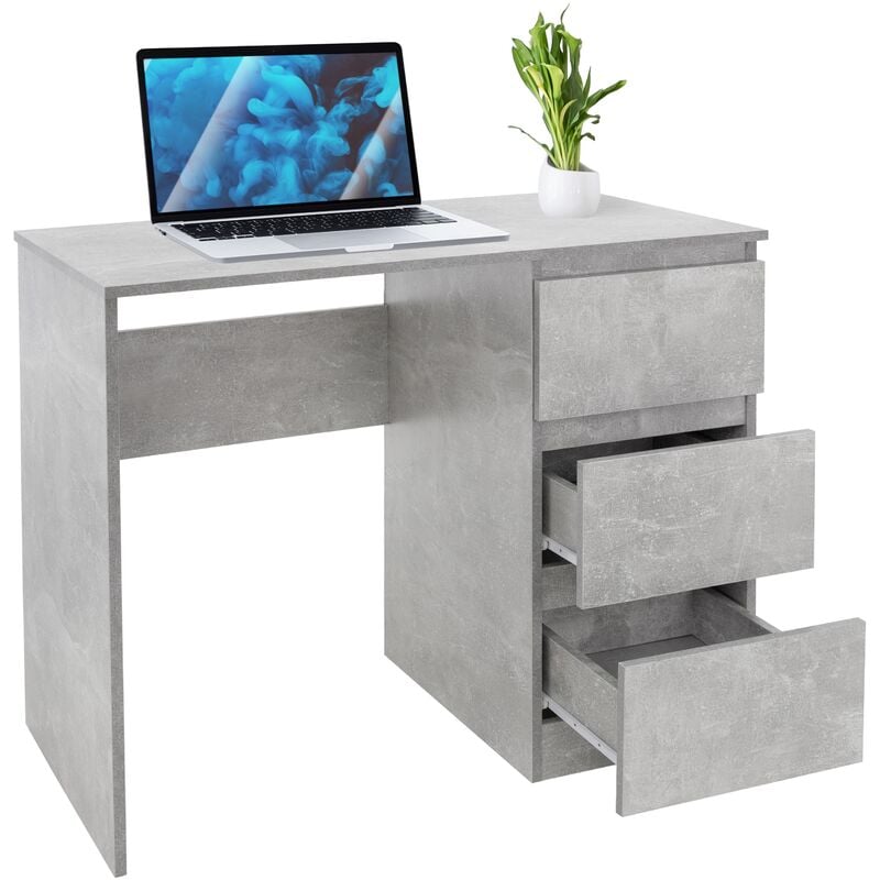 foto del prodotto ml design scrivania con 3 cassetti 90x76x50 cm grigio look cemento pannelli mdf scrivania da lavoro moderno semplice elegante solido tavolo per