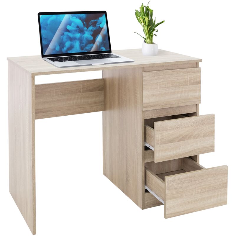 foto del prodotto ml-design - scrivania con 3 cassetti 90x76x50 cm rovere di sonoma pannelli mdf scrivania da lavoro moderno semplice elegante solido tavolo per laptop pc per casa e ufficio archiviazione