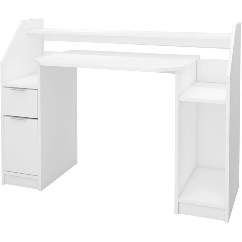 foto del prodotto ml design scrivania per computer con cassetto porta spazio di archiviazione e ripiani aperti 123,2 x 90 cm bianco in legno postazione da lavoro