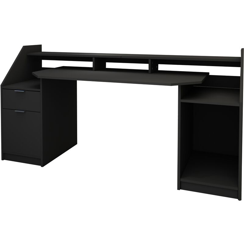 foto del prodotto ml design scrivania per computer con cassetto porta spazio di archiviazione e ripiani aperti 179,8 x 90,6 cm nero in legno postazione da lavoro