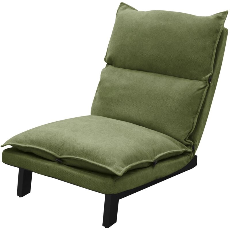 foto del prodotto ml design sedia da terra verde in lino con schienale regolabile 90 180 struttura in acciaio imbottito poltrona lounge cuscino da pavimento divano