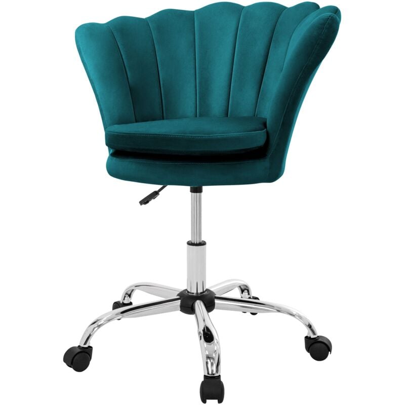 foto del prodotto ml design sedia da trucco in velluto verde petrolio con schienale a conchiglia struttura in metallo poltrona da toeletta poltroncina imbottita da