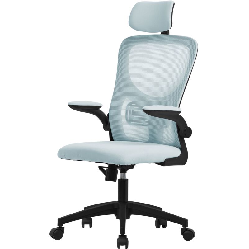 foto del prodotto ml design sedia da ufficio ergonomica blu con poggiatesta supporto lombare e schienale in rete reclinabile regolabile in altezza con braccioli