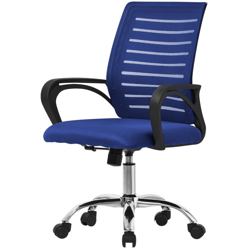 foto del prodotto ml design sedia da ufficio ergonomica blu con schienale in rete reclinabile regolabile in altezza con braccioli seduta imbottita a schiuma telaio