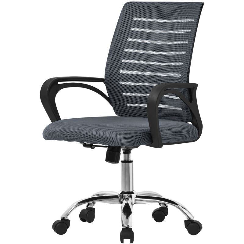foto del prodotto ml design sedia da ufficio ergonomica grigio con schienale in rete reclinabile regolabile in altezza con braccioli seduta imbottita a schiuma