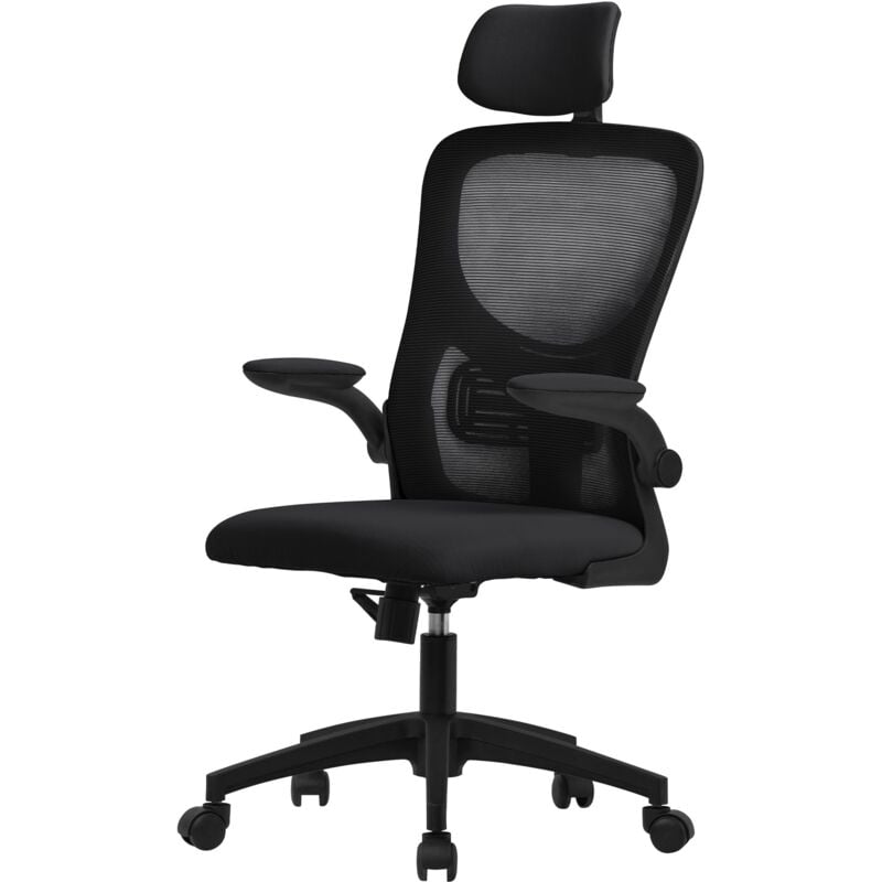 foto del prodotto ml design sedia da ufficio ergonomica nera con poggiatesta supporto lombare e schienale in rete reclinabile regolabile in altezza con braccioli