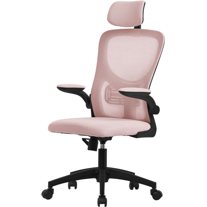 foto del prodotto ml design sedia da ufficio ergonomica rosa con poggiatesta supporto lombare e schienale in rete reclinabile regolabile in altezza con braccioli