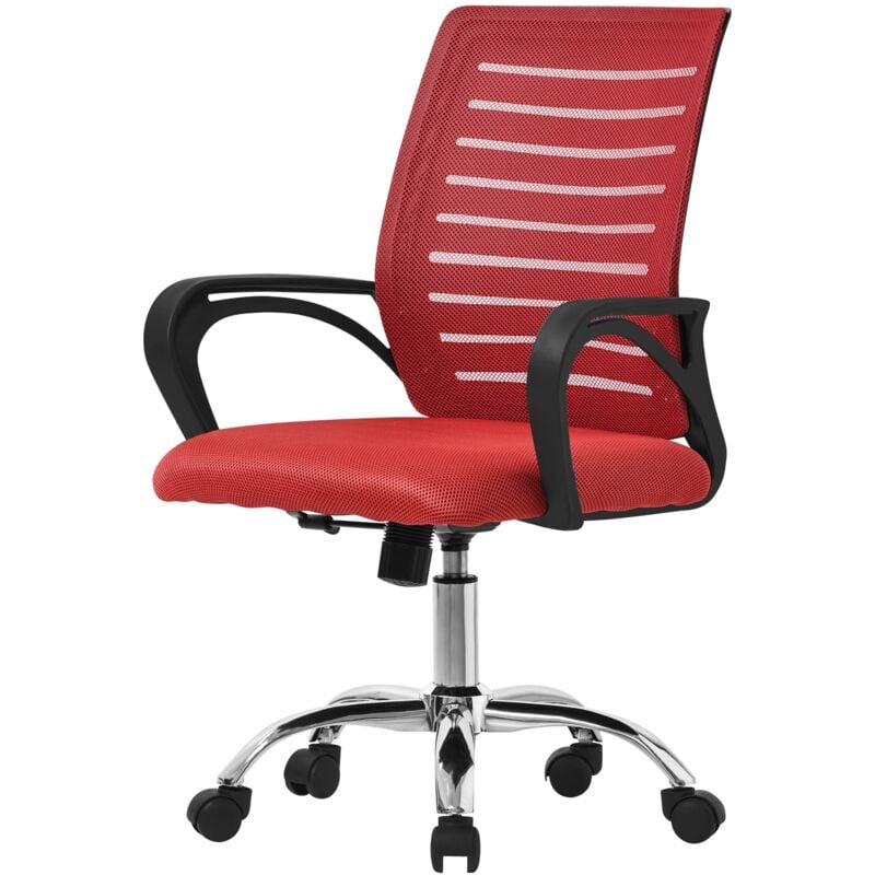 foto del prodotto ml design sedia da ufficio ergonomica rosso con schienale in rete reclinabile regolabile in altezza con braccioli seduta imbottita a schiuma telaio