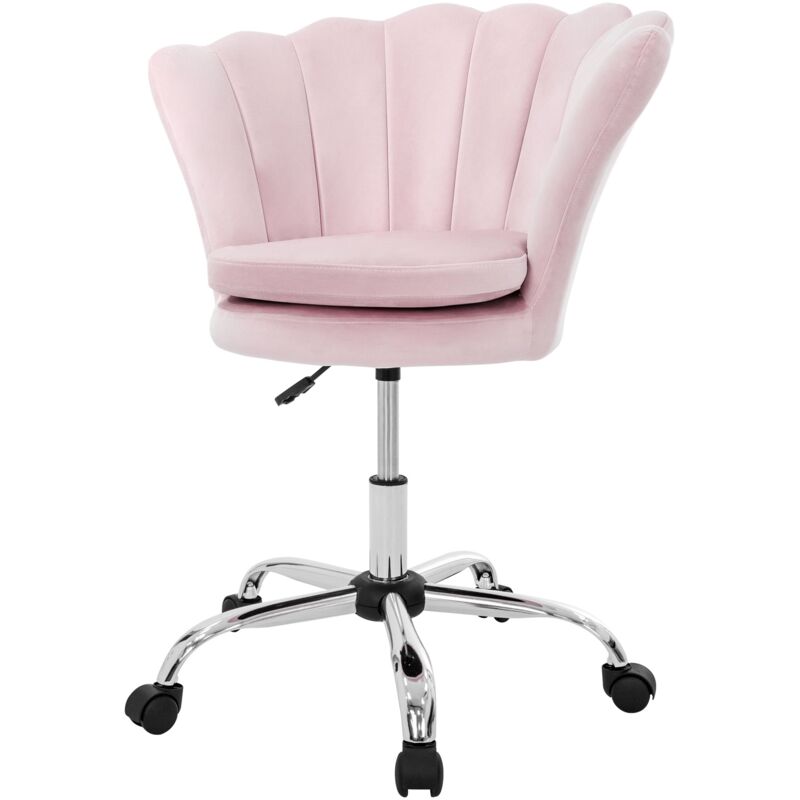 foto del prodotto ml design sedia da ufficio in velluto rosa chiaro struttura in metallo sedia imbottita con schienale regolabile in altezza sedia girevole a 360 con