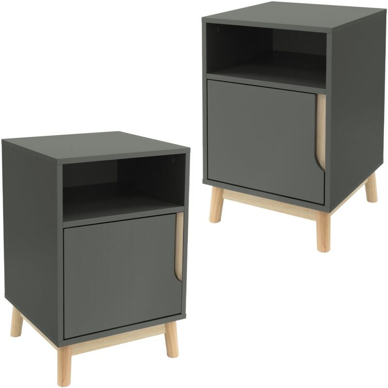 foto del prodotto ml design set 2 comodini in legno per camera da letto 40x40x62 cm verde naturale cassettiera con anta e 2 scomparti piedi in legno di pino tavolino