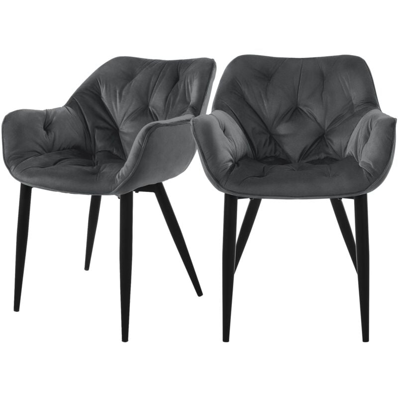 foto del prodotto ml design set 2 sedie per sala da pranzo in velluto antracite poltroncine da salotto imbottite con braccioli gambe in metallo poltrone per
