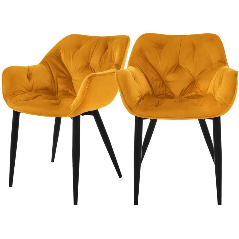 foto del prodotto ml design set 2 sedie per sala da pranzo in velluto giallo senape poltroncine da salotto imbottite con braccioli gambe in metallo poltrone per