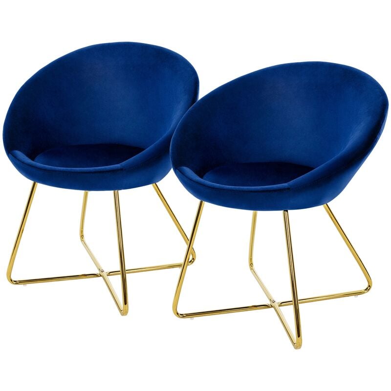 foto del prodotto ml design set 2x sedia da sala da pranzo in velluto blu sedia da soggiorno con schienale rotondo poltrona imbottita gambe in metallo dorato