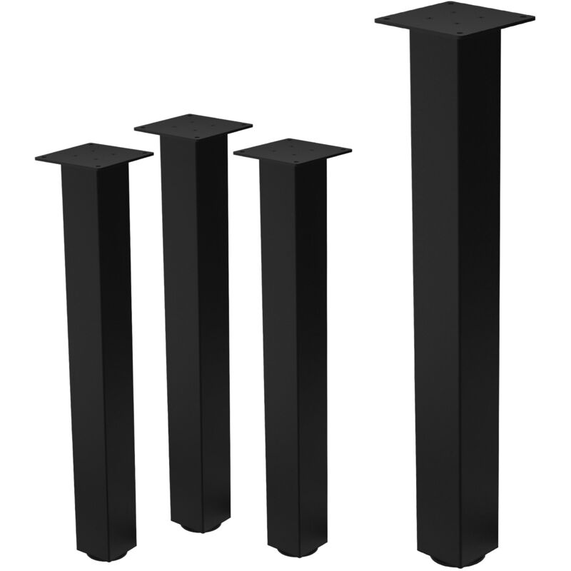 foto del prodotto ml design set 4 gambe da tavolo 72 cm design a i acciaio verniciato nero lucido forma quadrata profilo 8x8cm piedini regolabili in altezza 1 4 cm
