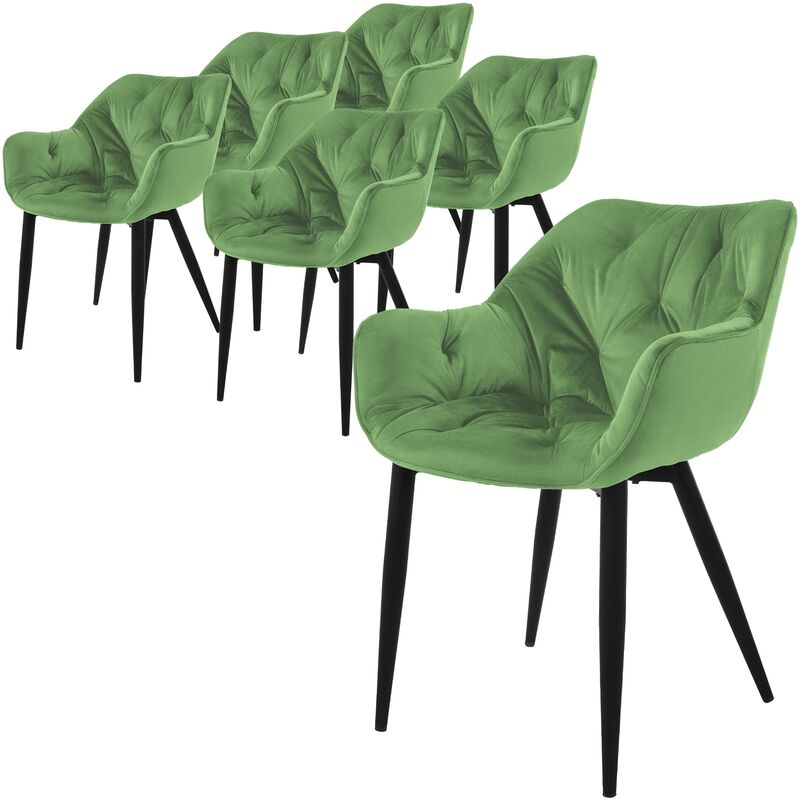 foto del prodotto ml design set 6 sedie per sala da pranzo in velluto verde salvia poltroncine da salotto imbottite con braccioli gambe in metallo poltrone per