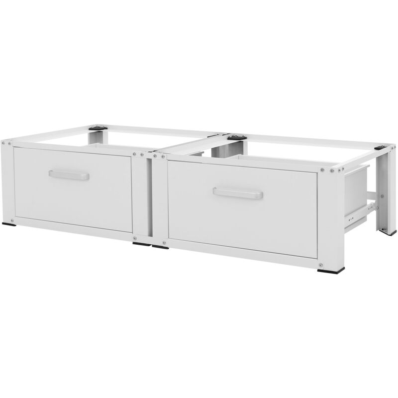 foto del prodotto ml design set di 2 basi per lavatrice asciugatrice frigorifero con cassetto 128x53,5x31,5 cm in acciaio bianco portata fino a 150 kg piedistalli