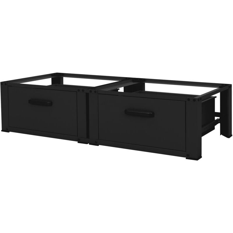 foto del prodotto ml design set di 2 basi per lavatrice asciugatrice frigorifero con cassetto 128x53,5x31,5 cm in acciaio nero portata fino a 150 kg piedistalli