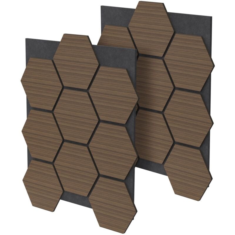 foto del prodotto ml design set di 2 pannelli acustici 66x81x2 cm per 1 m marrone pannelli murali fonoassorbenti in mdf con effetto legno esagonale rivestimento da