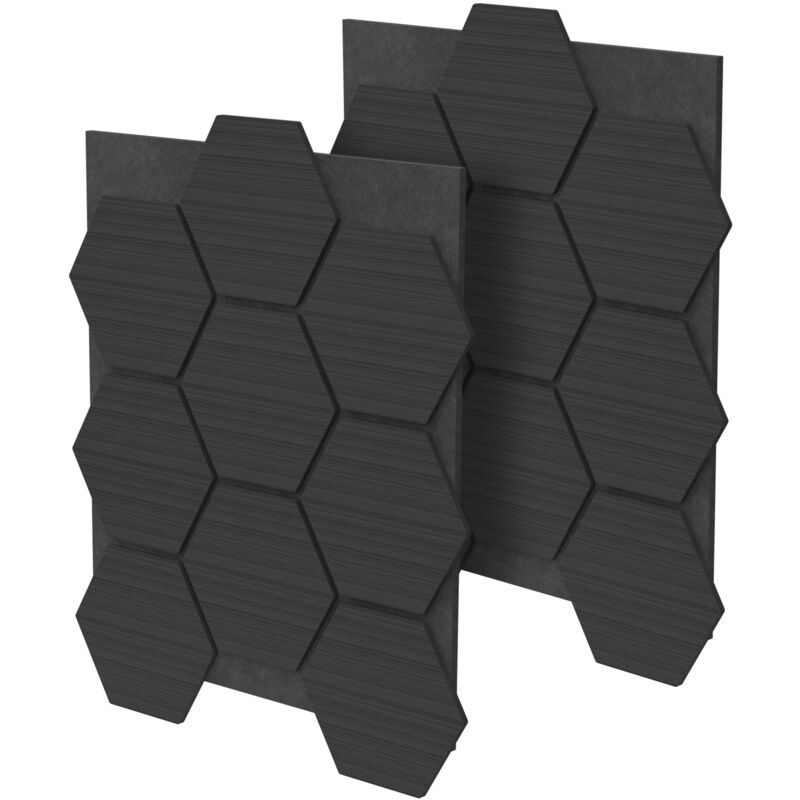 foto del prodotto ml design set di 2 pannelli acustici 66x81x2 cm per 1 m nero pannelli murali fonoassorbenti in mdf con effetto legno esagonale rivestimento da
