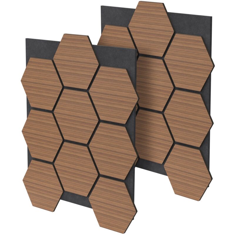 foto del prodotto ml design set di 2 pannelli acustici 66x81x2 cm per 1 m teak pannelli murali fonoassorbenti in mdf con effetto legno esagonale rivestimento da