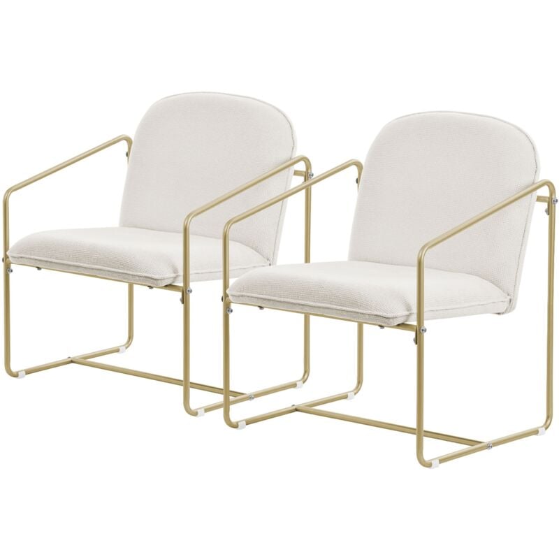 foto del prodotto ml design set di 2 poltrone poltrona relax beige per salotto con rivestimento morbido e struttura in acciaio dorato poltroncina imbottita con
