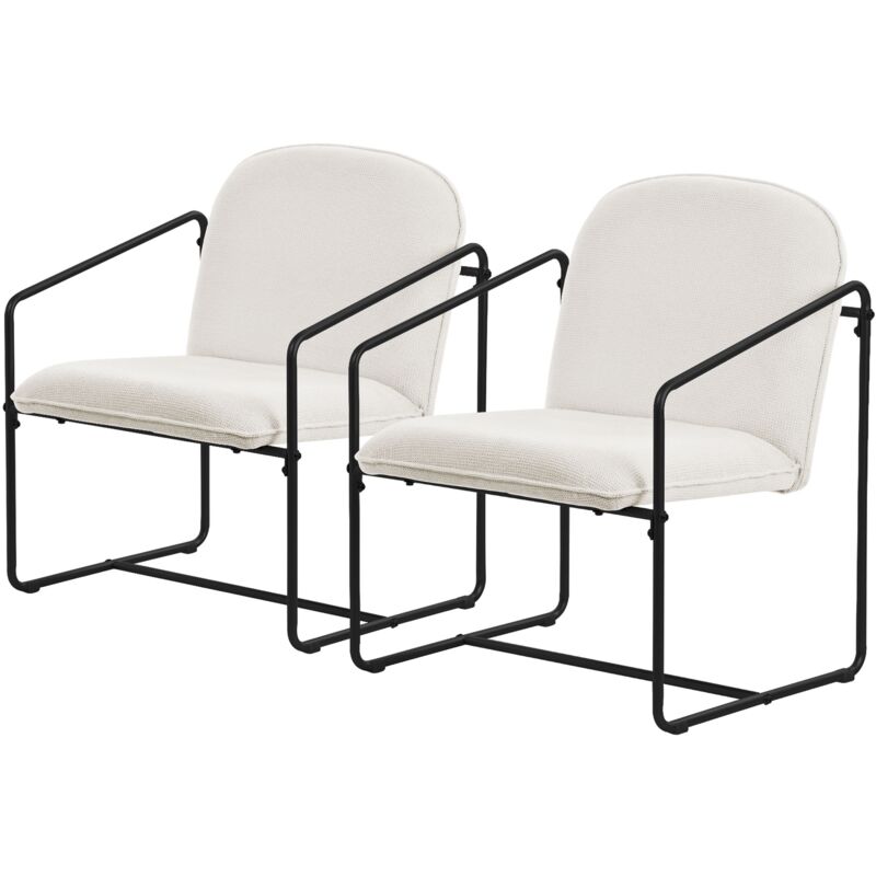 foto del prodotto ml design set di 2 poltrone poltrona relax beige per salotto con rivestimento morbido e struttura in acciaio nero poltroncina imbottita con braccioli