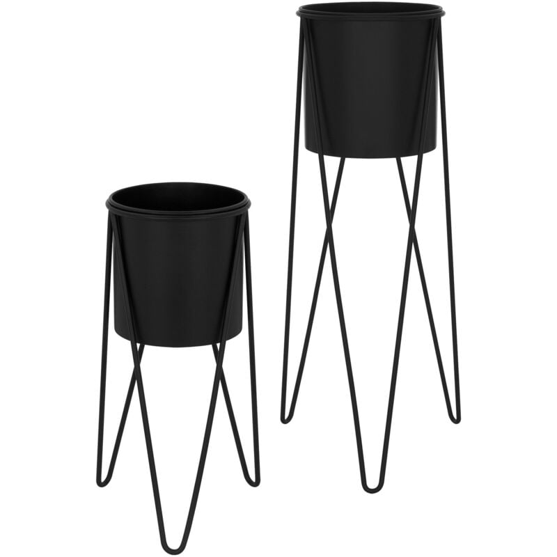 foto del prodotto ml design set di 2 portafiori nero 27x27x48,5 cm 35,5x34x75 cm in acciaio struttura in metallo porta piante porta vasi da fiori 2 pezzi supporti