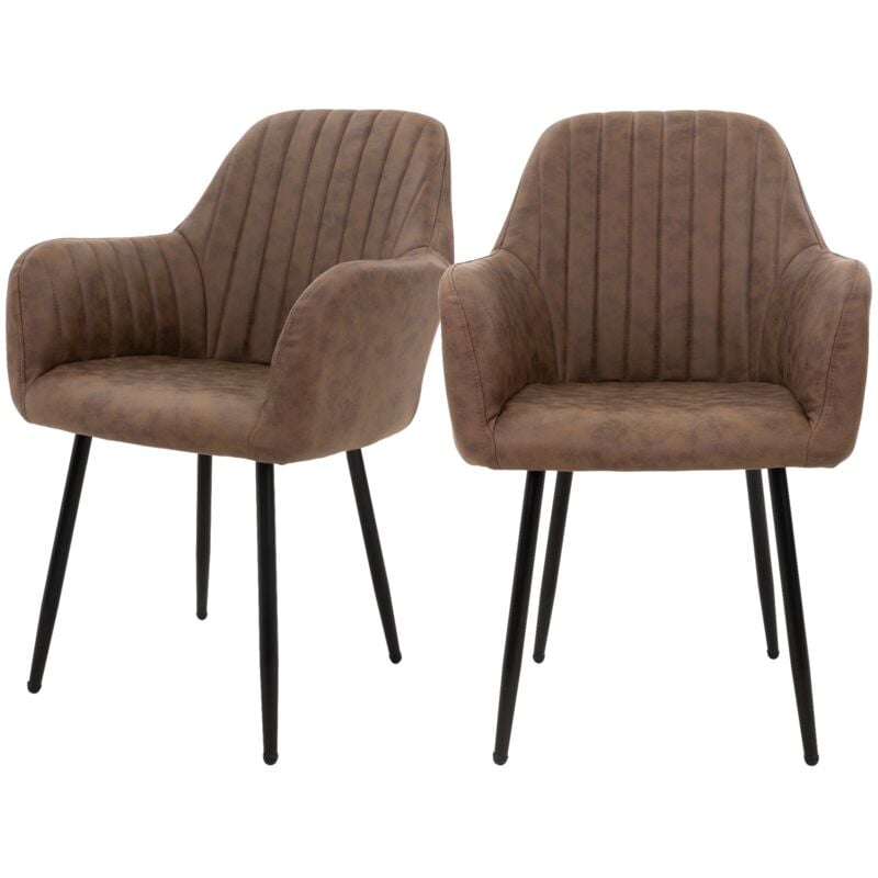 foto del prodotto ml design set di 2 sedie da pranzo con schienale e braccioli marrone sedia da cucina con rivestimento in similpelle poltroncina imbottita con gambe
