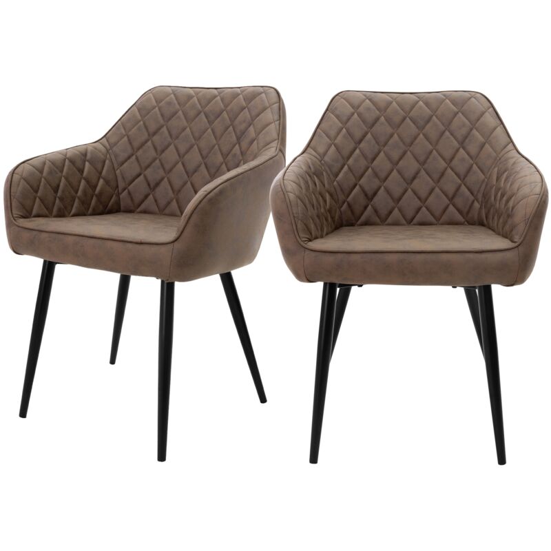 foto del prodotto ml design set di 2 sedie da sala da pranzo con braccioli e schienale rivestimento in imitazione di pelle marrone sedia cucina imbottita con gambe
