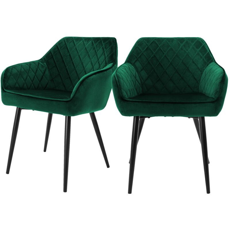foto del prodotto ml design set di 2 sedie da sala da pranzo con braccioli e schienale rivestimento in velluto verde sedia da cucina imbottita con gambe in acciaio
