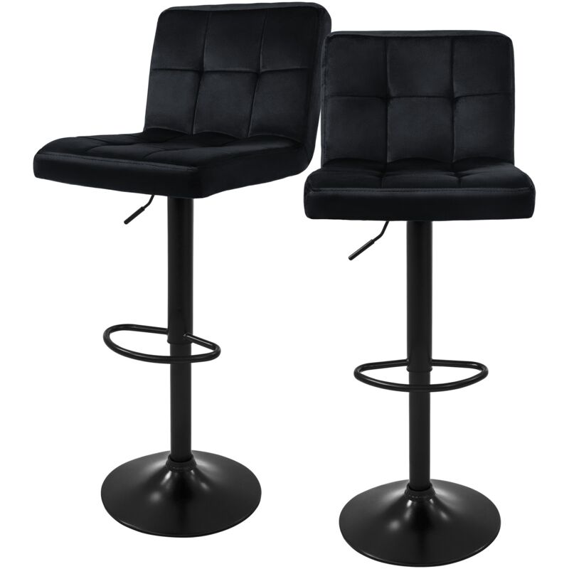foto del prodotto ml design set di 2 sgabelli da bar rivestimento in velluto nero sedia da bancone regolabile in altezza 63 83 cm girevole a 360 sgabello alto da