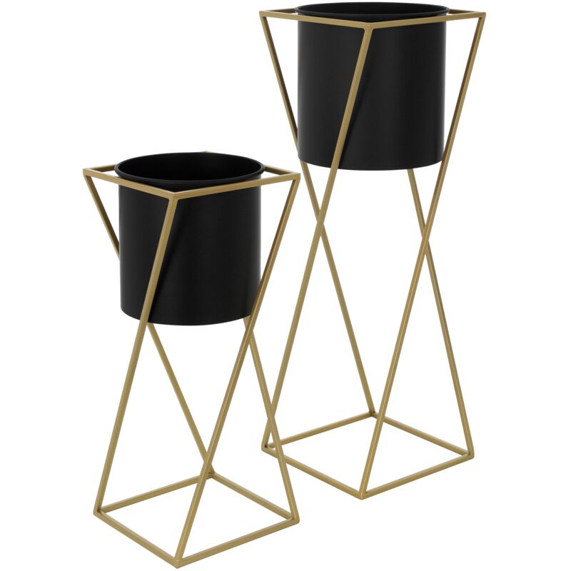 foto del prodotto ml design set di 2 supporti per fiori portafiori 21x51 24x70,5 cm in acciaio verniciato a polvere nero e oro vasi per piante portavasi decorativa