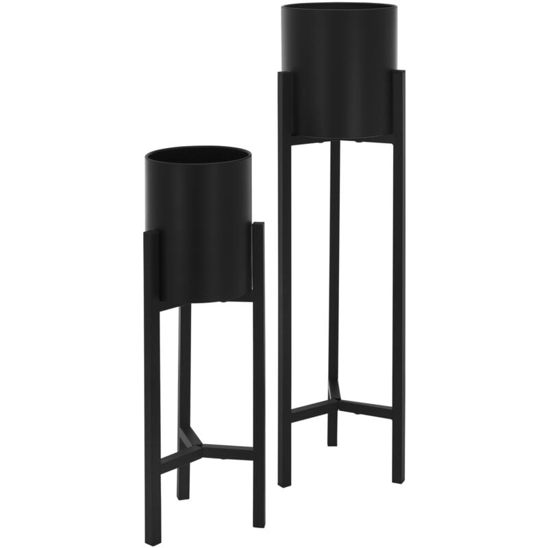 foto del prodotto ml design set di 2 supporti per piante fiori portavasi 18x18x56 cm 20x20x76 cm in metallo nero robusto resistente alle intemperie piedistalli